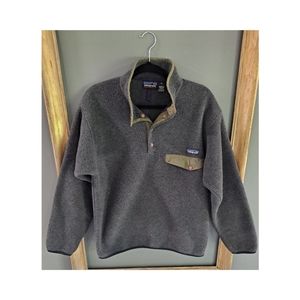 Vintage Patagonia Mens Medium Synchilla, Snap T, Grey Gray Green, Fleece, Pul